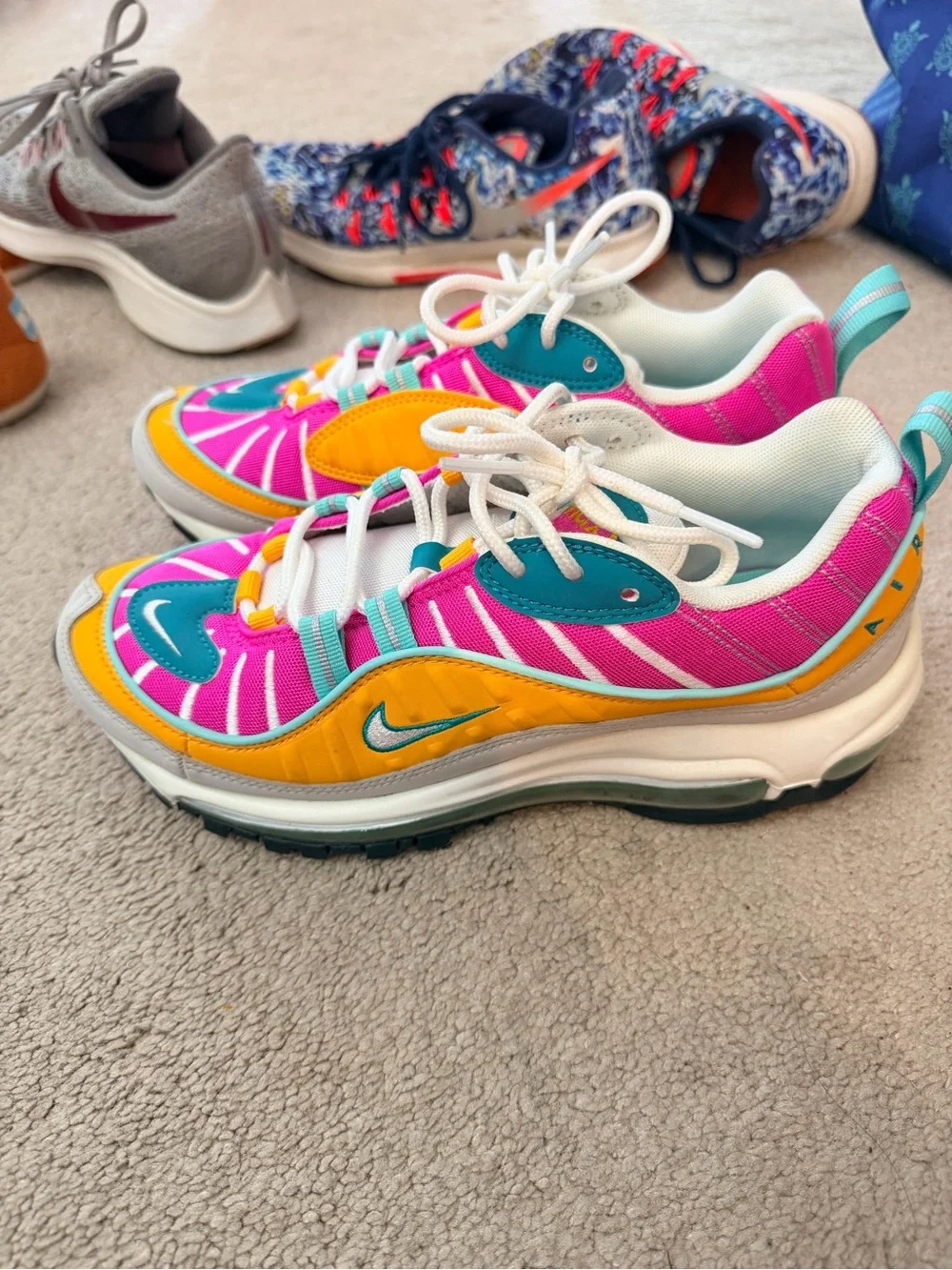 Nike Air Max 98 Athletic Sneakers - Pink/Yellow/Teal
